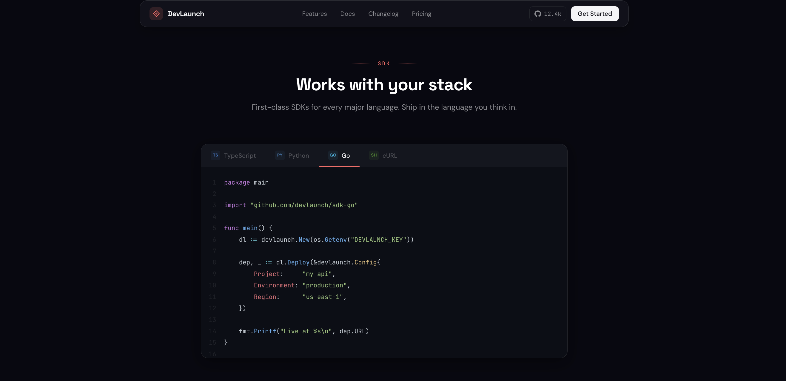 DevLaunch — Developer Tool Landing Page